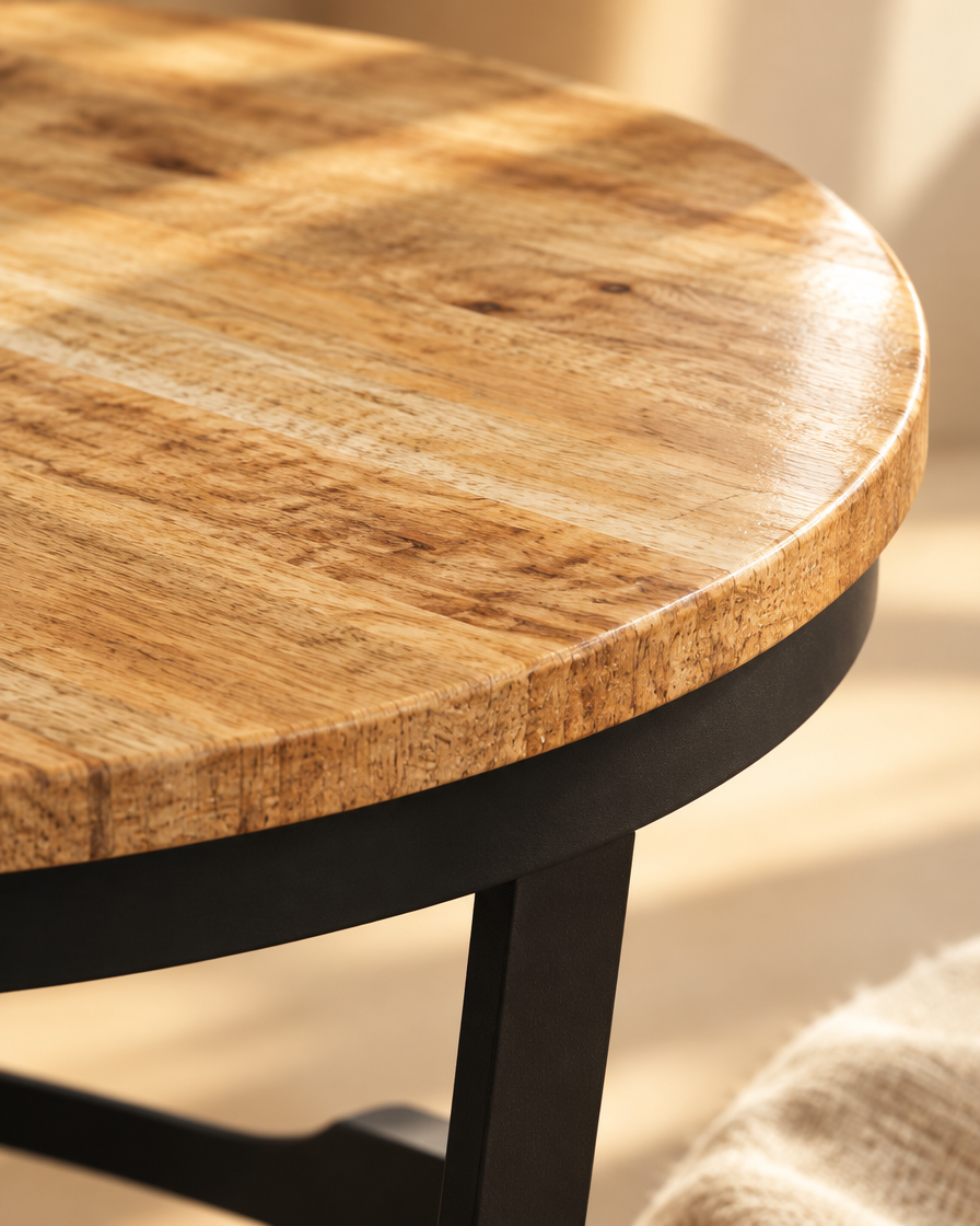 Table basse ronde Ø60 manguier - détail bois