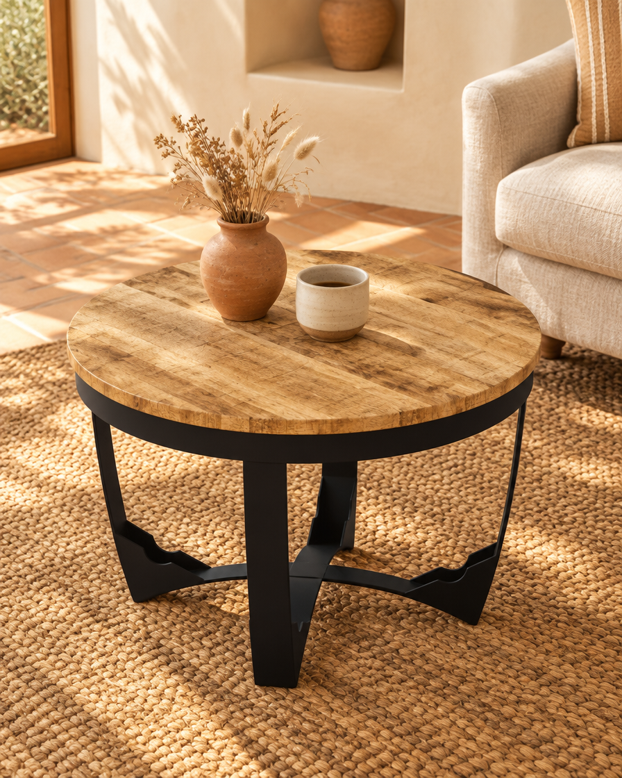 Table basse ronde Ø60 manguier - vue plongeante