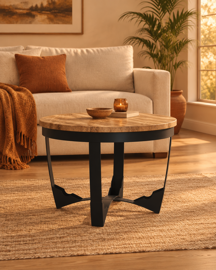 Table basse ronde Ø60 manguier - plan large
