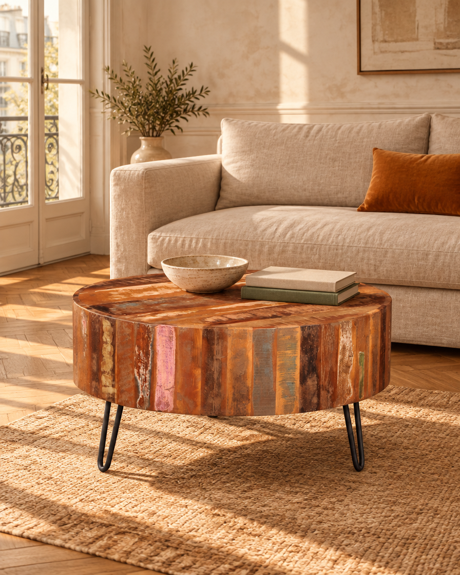 Table basse ronde Ø70 bois massif - salon