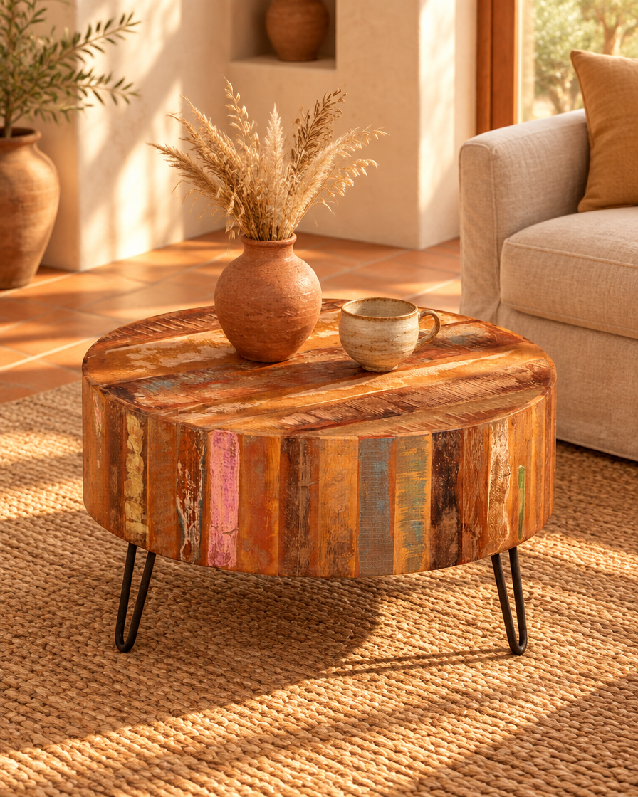 Table basse ronde Ø70 bois massif - vue plongeante