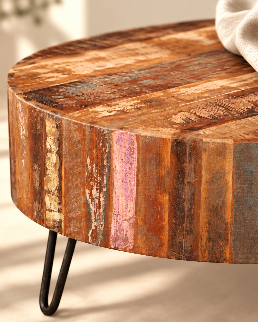 Table basse ronde Ø70 bois massif - détail bois
