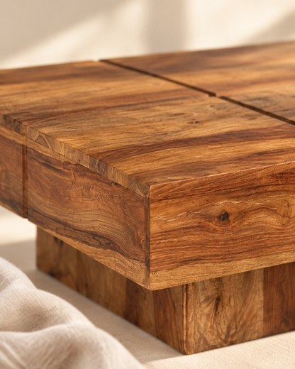 Table basse carrée 80 acacia H30 - détail bois