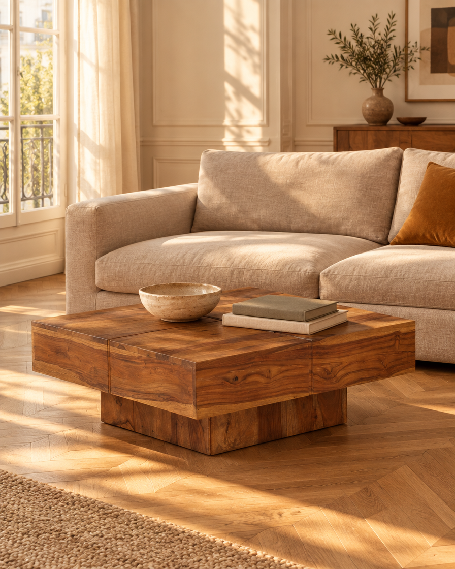 Table basse carrée 80 acacia H30 - salon