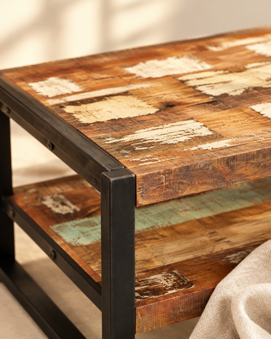 Table basse 120 bois massif étagère - détail bois