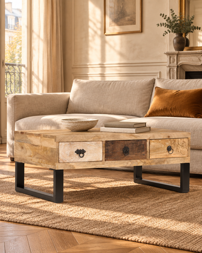 Table basse 3 tiroirs manguier - salon