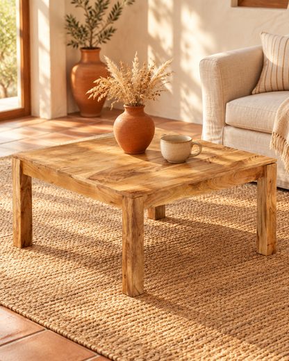 Table basse carrée 80 acacia - vue plongeante