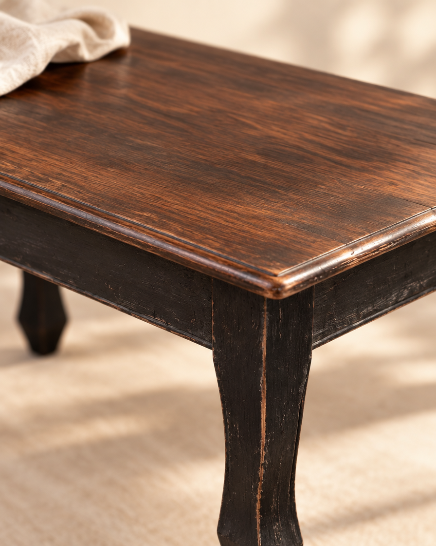 Table basse acajou noir et brun - détail bois