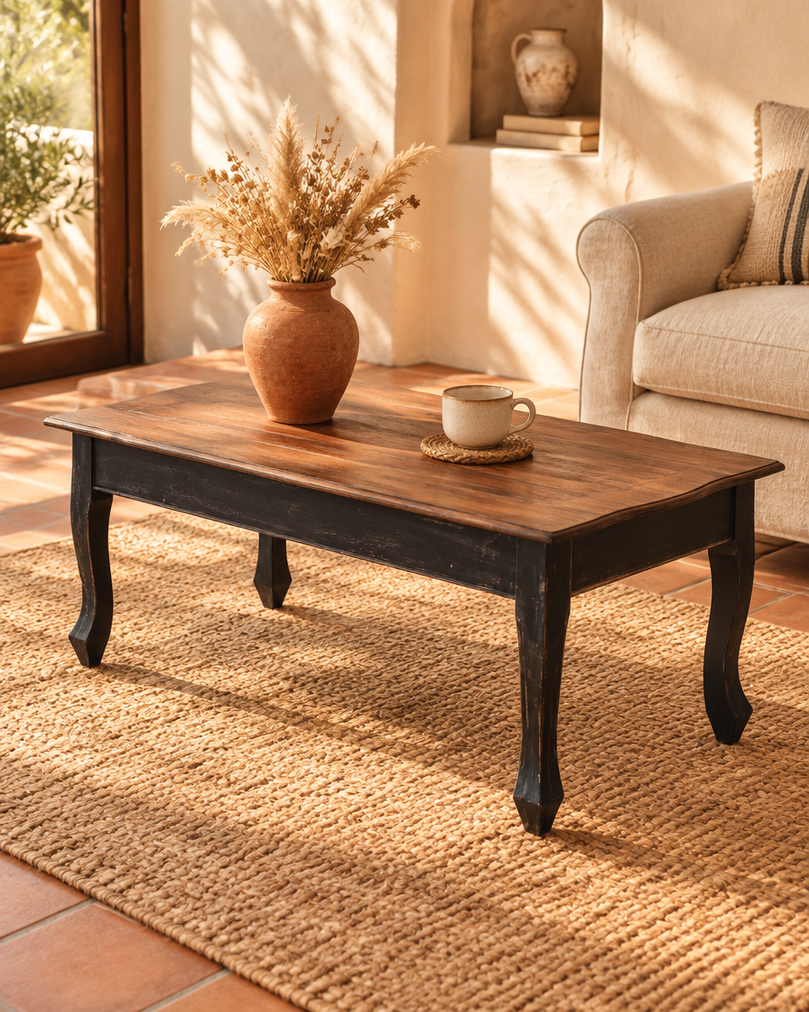 Table basse acajou noir et brun - vue plongeante