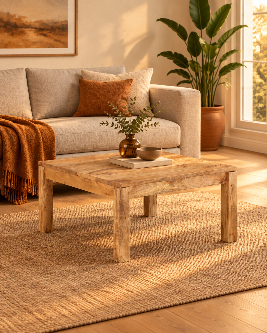 Table basse carrée 80 acacia - plan large