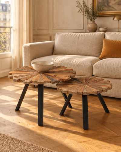 Tables gigognes rondes en bois massif, lot de 2