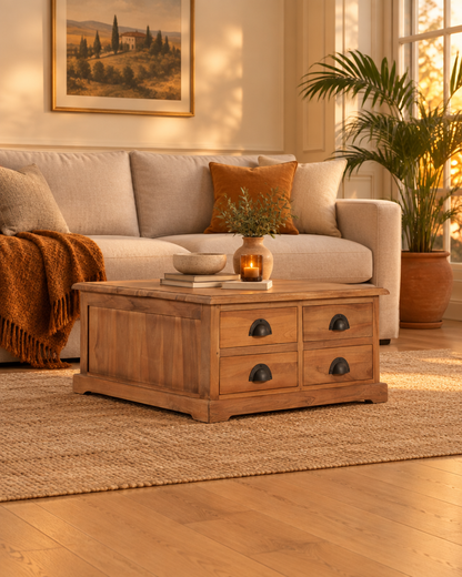 Table basse teck 68 tiroirs - plan large