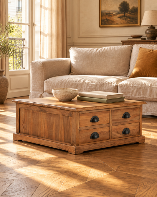 Table basse teck 68 tiroirs - salon