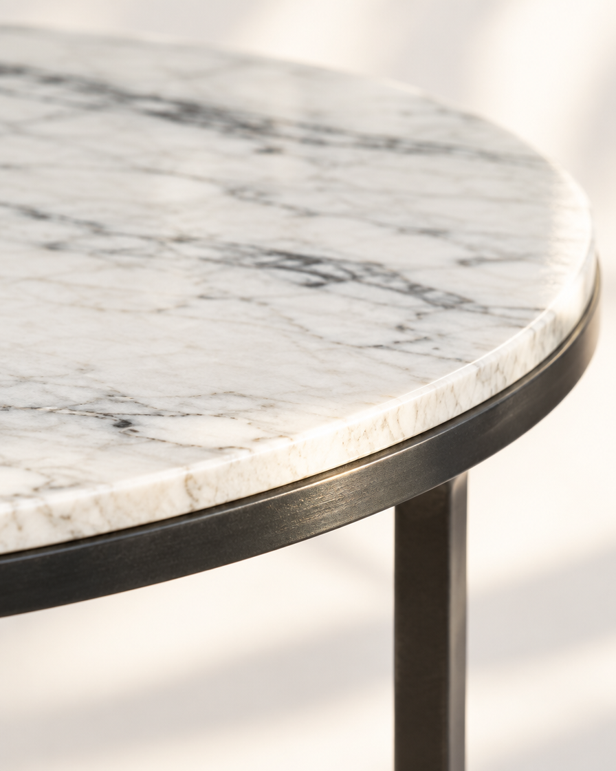 Table basse ronde Ø65 marbre - détail veinage