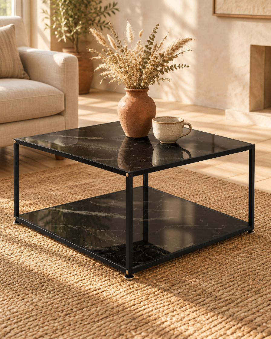 Table basse verre noir uni 80 - vue plongeante