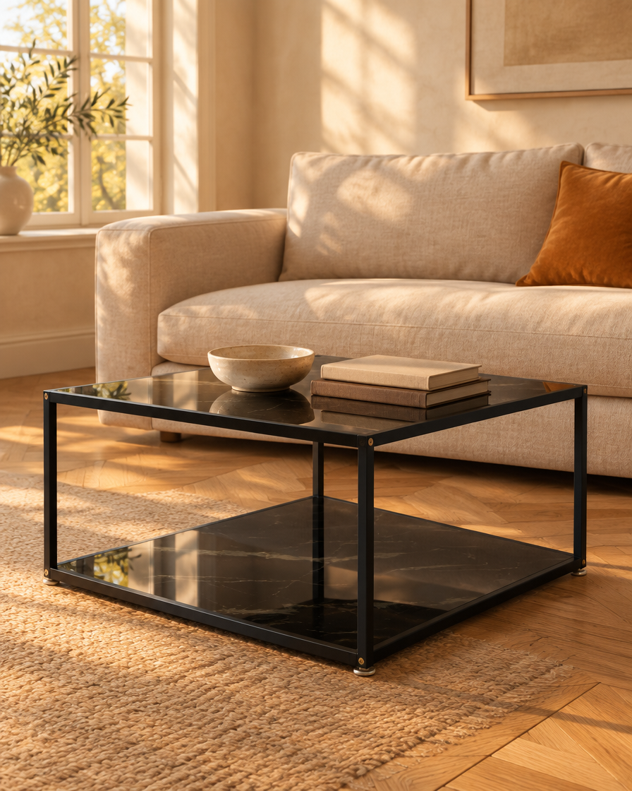 Table basse verre noir uni 80 - salon