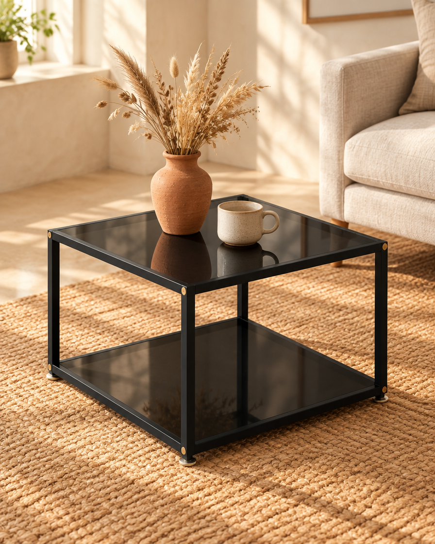 Table basse verre noir uni 60 - vue plongeante