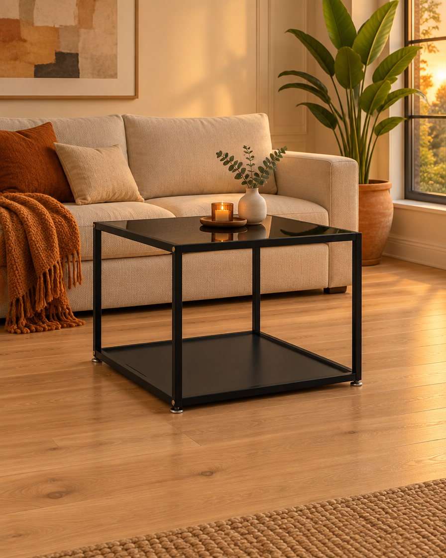 Table basse verre noir uni 60 - plan large