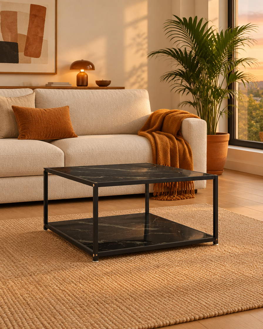 Table basse verre noir uni 80 - plan large