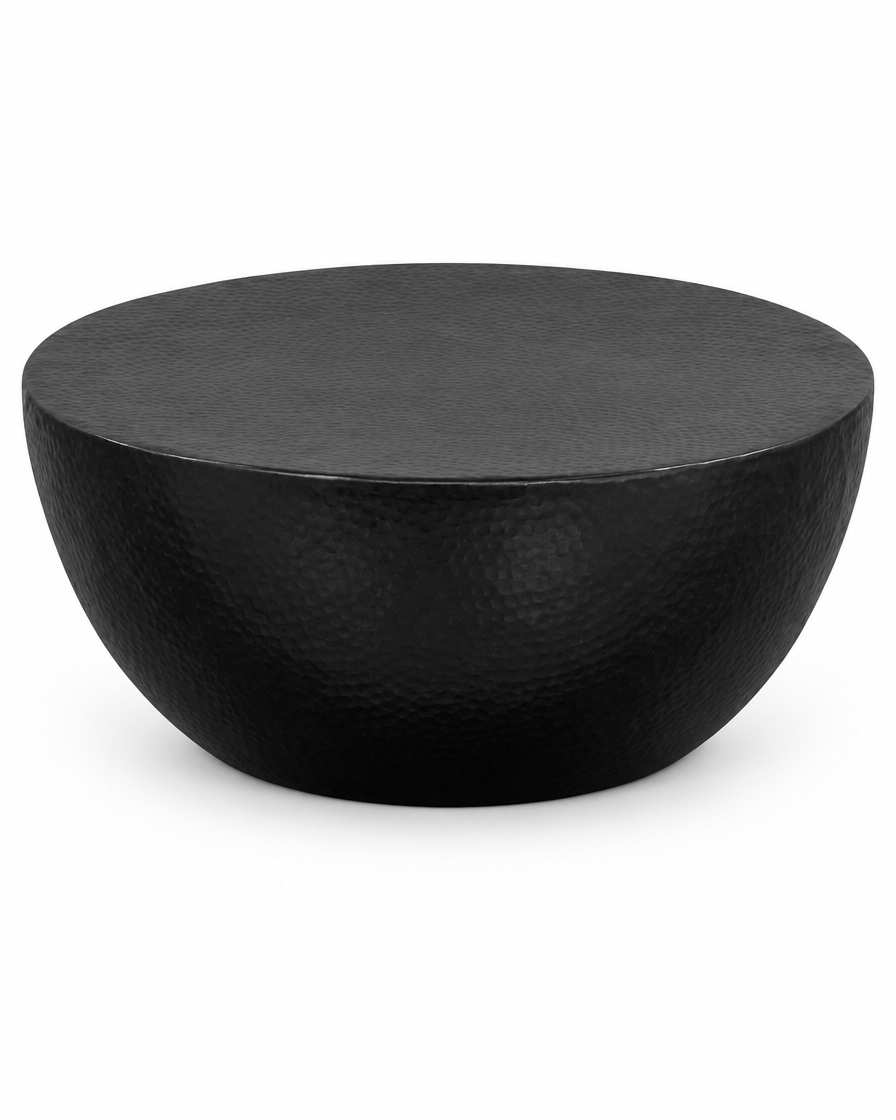 Table basse tambour aluminium martelé noir - packshot