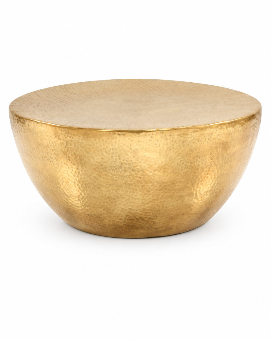 Table basse tambour aluminium martelé laiton - packshot