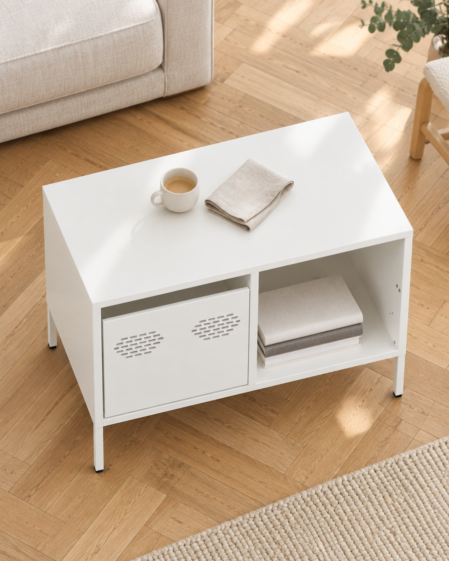 Table basse acier blanc 68 - vue plongeante