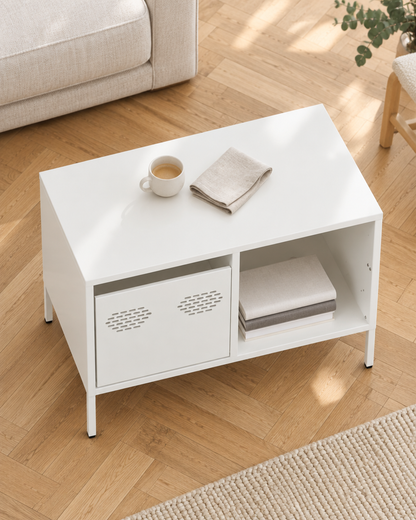 Table basse acier blanc 68 - vue plongeante
