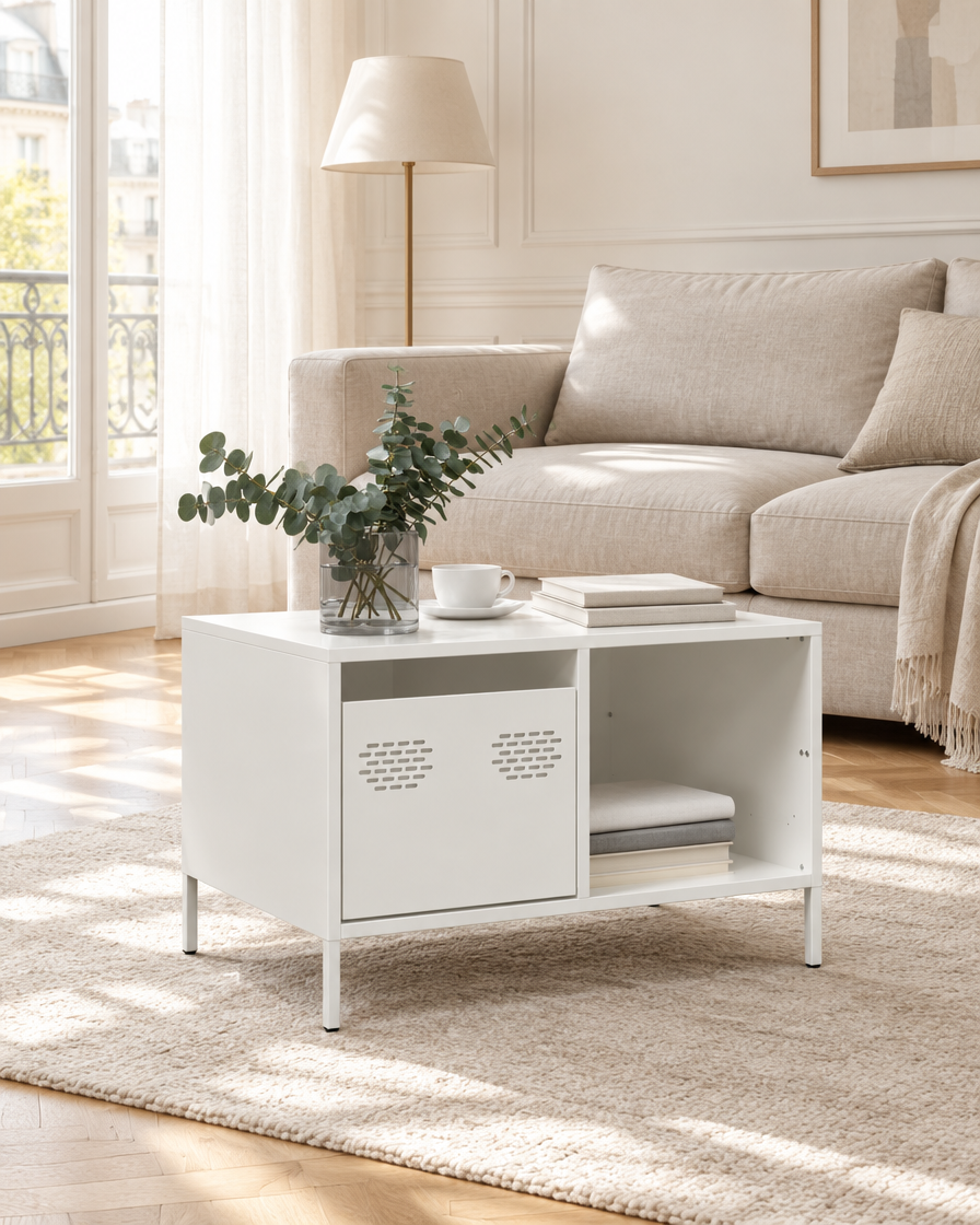 Table basse acier blanc 68 - plan large