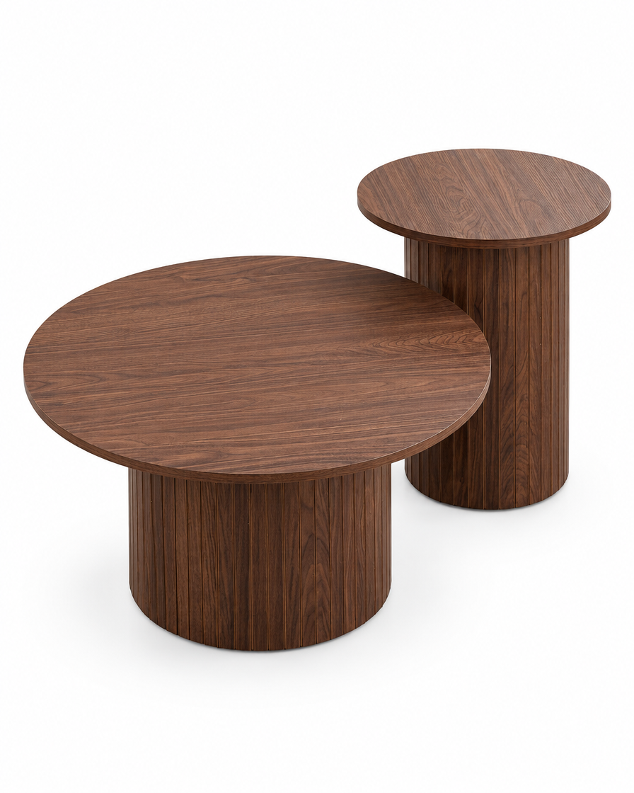Tables gigognes cannelées décor noyer - packshot
