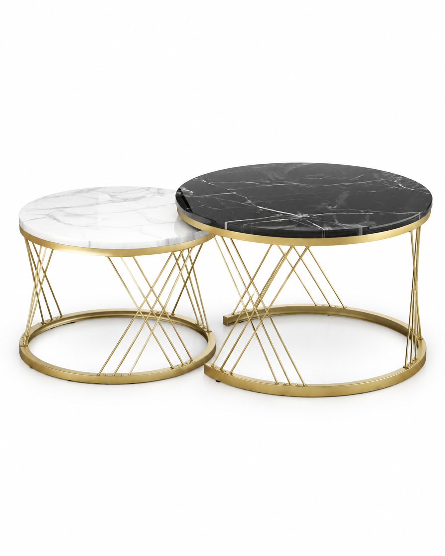 Tables gigognes décor marbre cadre doré - packshot