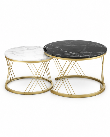 Tables gigognes décor marbre cadre doré - packshot