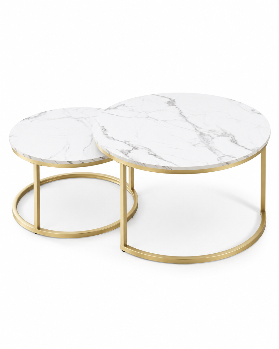 Tables gigognes aspect marbre cadre doré - packshot