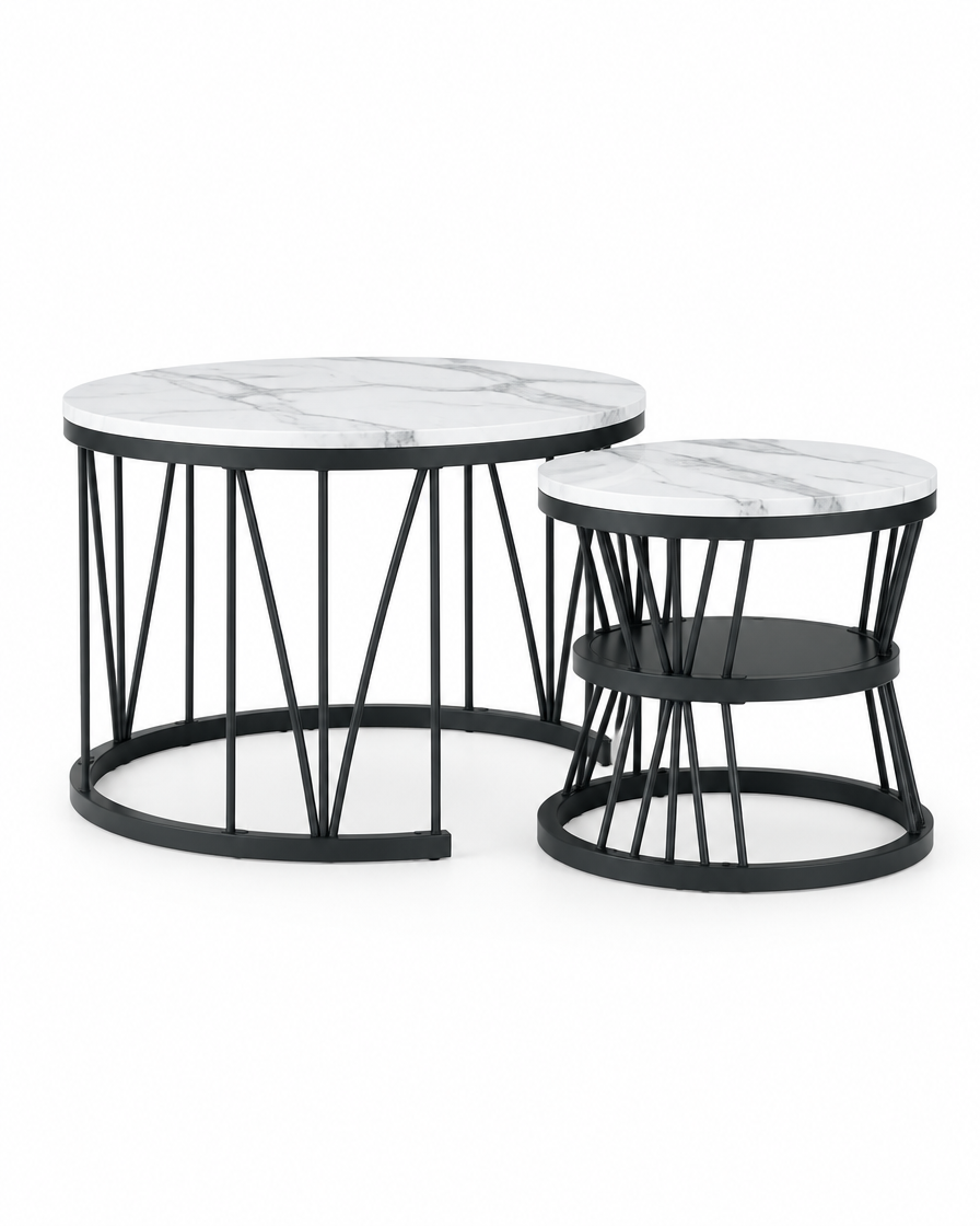 Tables rondes empilables effet marbre - packshot