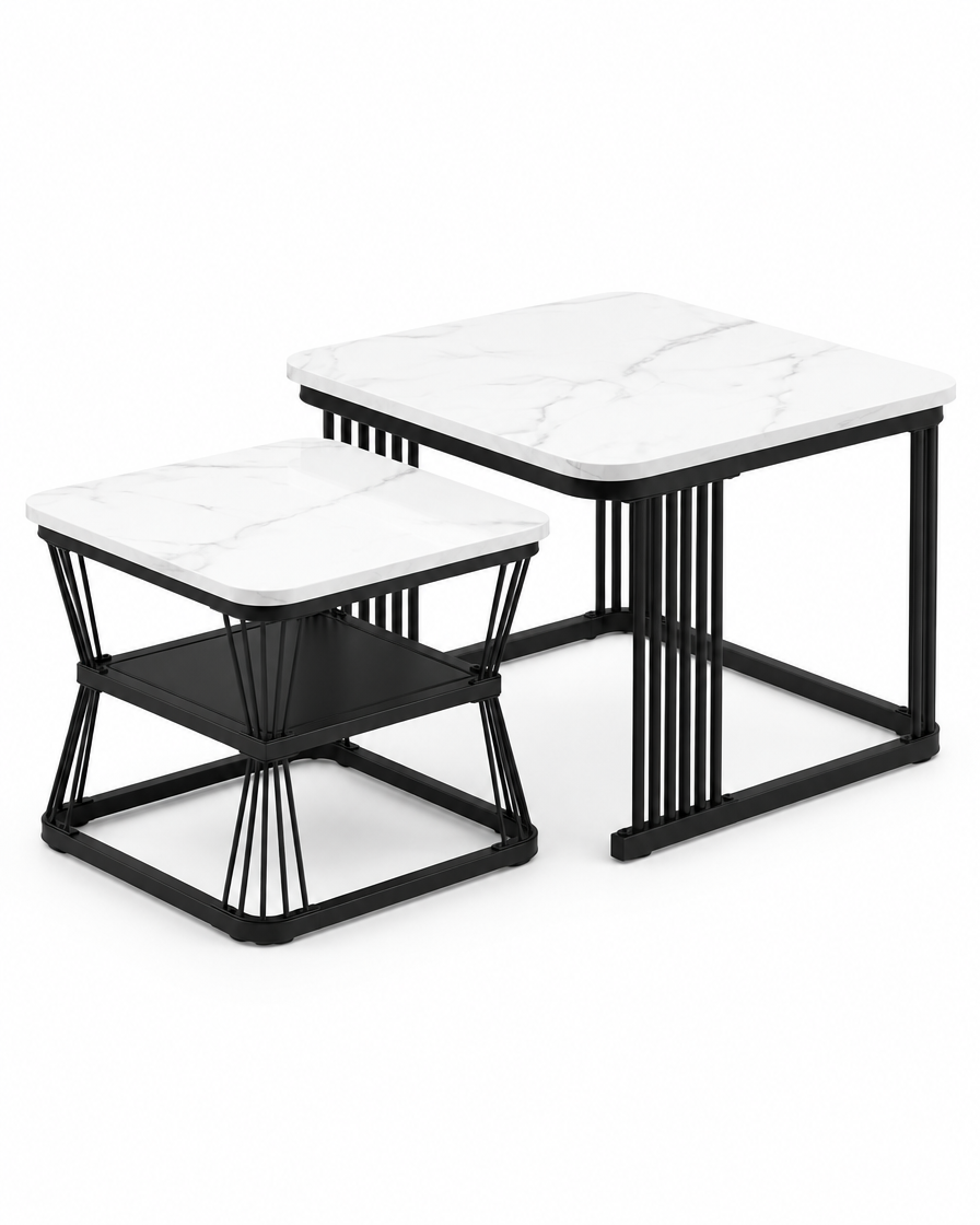 Tables gigognes carrées effet marbre - packshot