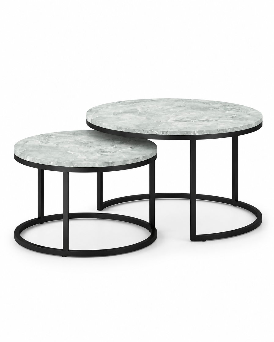Tables gigognes effet pierre structure métal noir - packshot