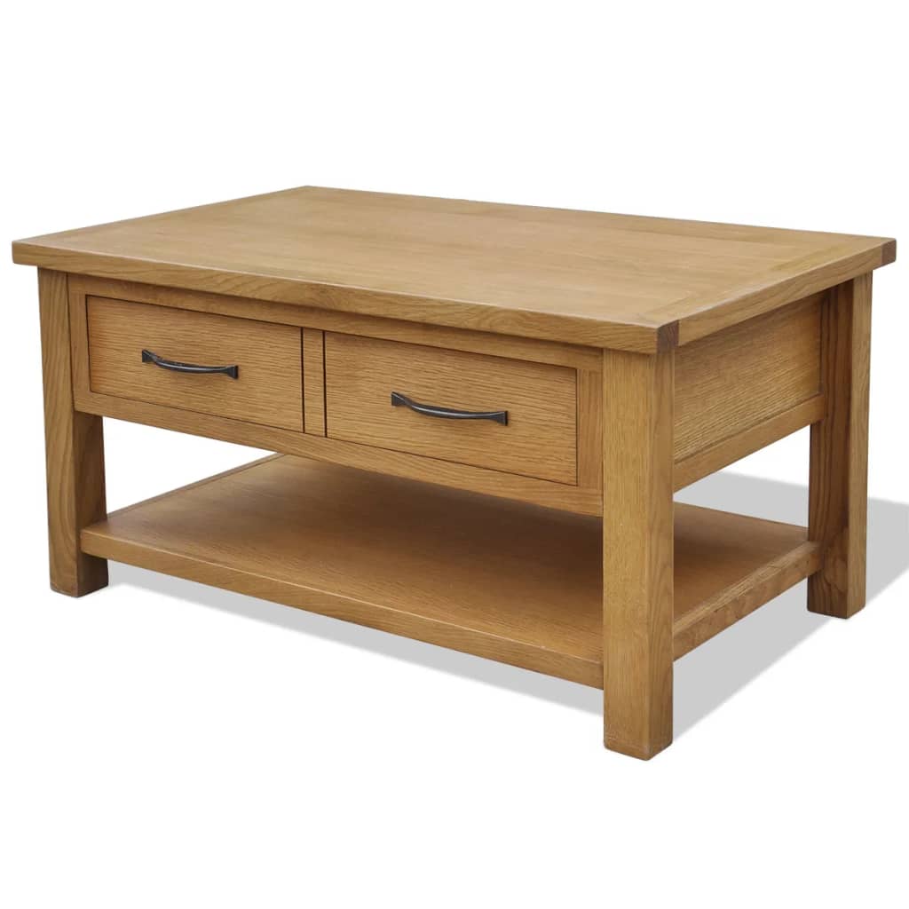 Table basse 88 cm en placage chêne avec étagère