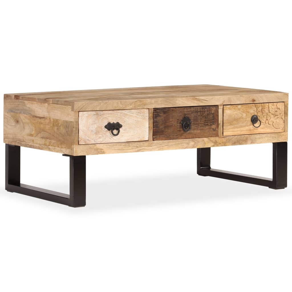 Table basse 3 tiroirs en manguier massif