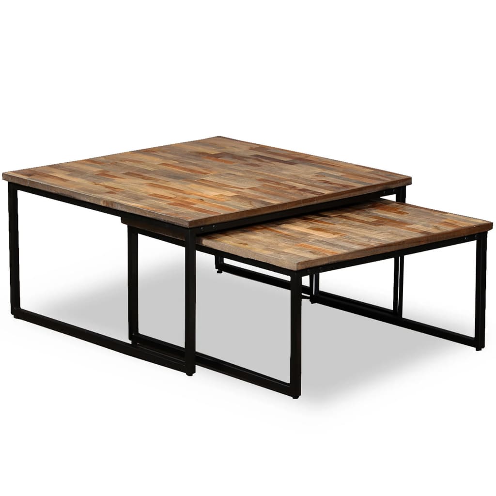 Tables gigognes carrées en teck massif, lot de 2