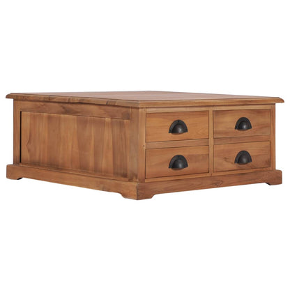 Table basse carrée 68 cm en teck massif, 4 tiroirs