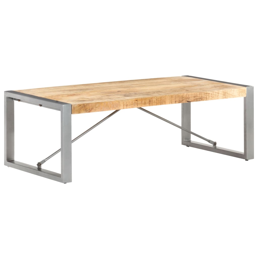 Table basse 120 cm en manguier massif et acier gris