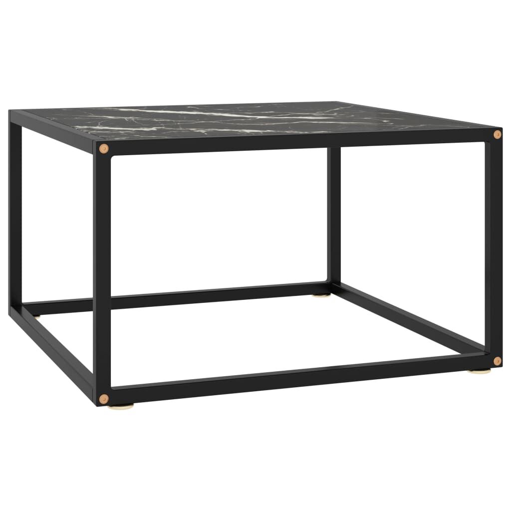 Table basse carrée 60 cm en verre décor marbre noir