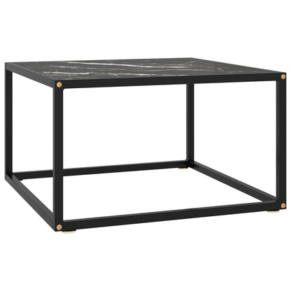 Table basse carrée 60 cm en verre décor marbre noir