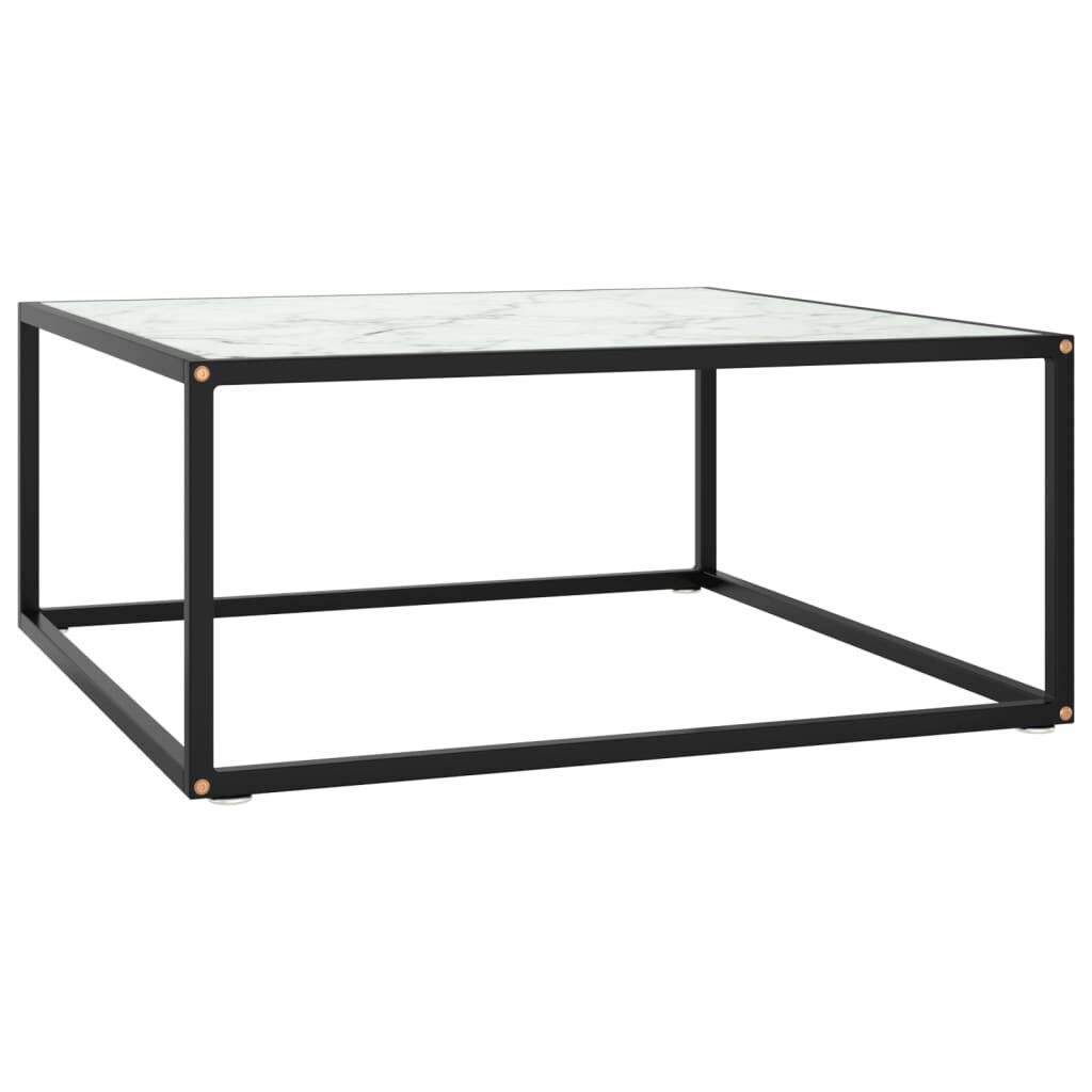 Table basse carrée 80 cm en verre décor marbre blanc