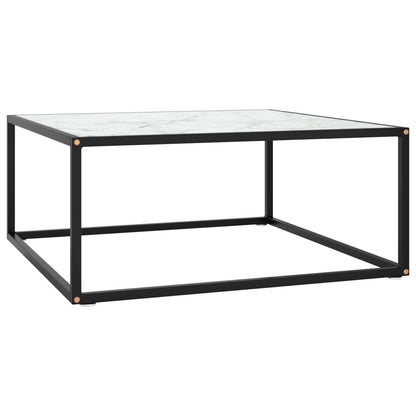 Table basse carrée 80 cm en verre décor marbre blanc