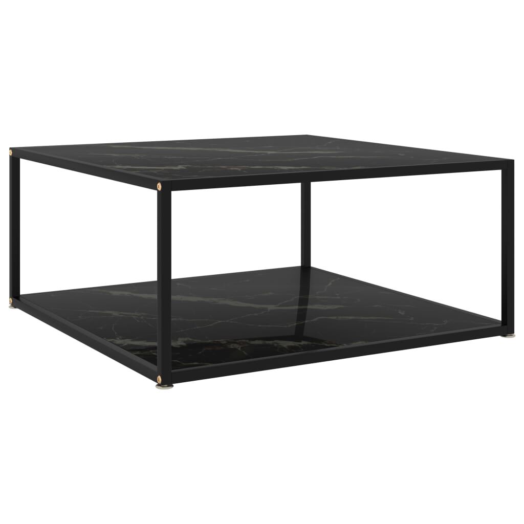 Table basse carrée 80 cm en verre trempé noir uni