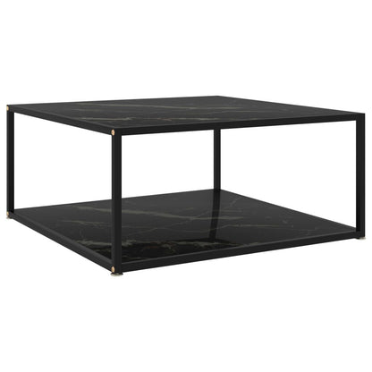 Table basse carrée 80 cm en verre trempé noir uni