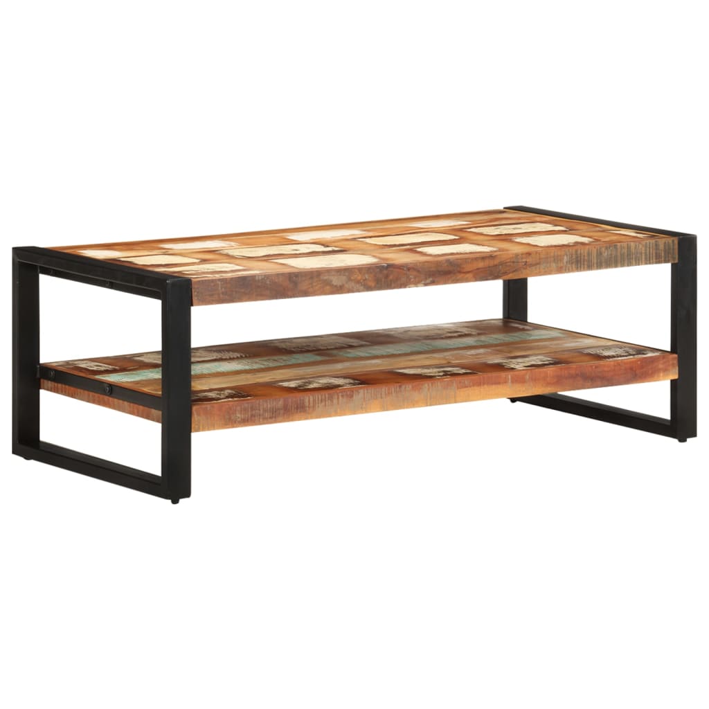 Table basse 120 cm en bois massif avec étagère