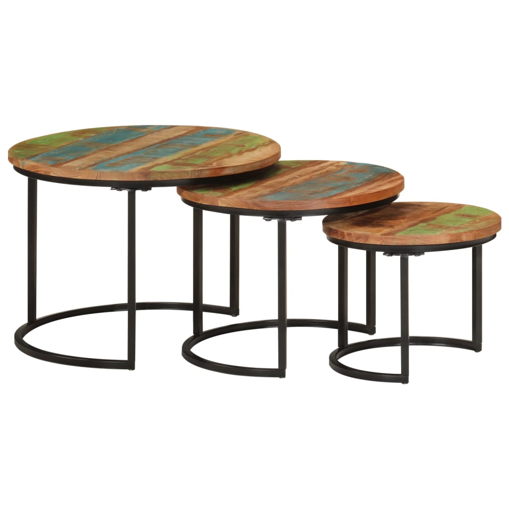Tables gigognes rondes Ø55 en bois massif, lot de 3