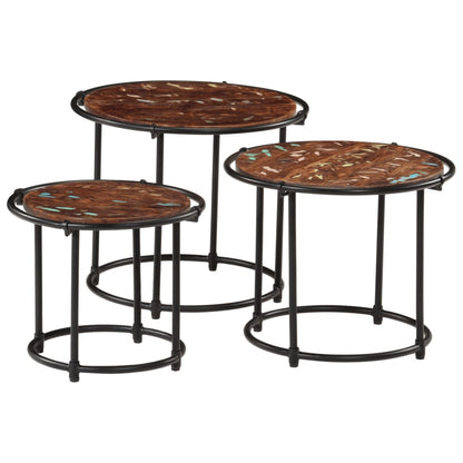 Tables gigognes rondes en bois massif multicolore, lot de 3