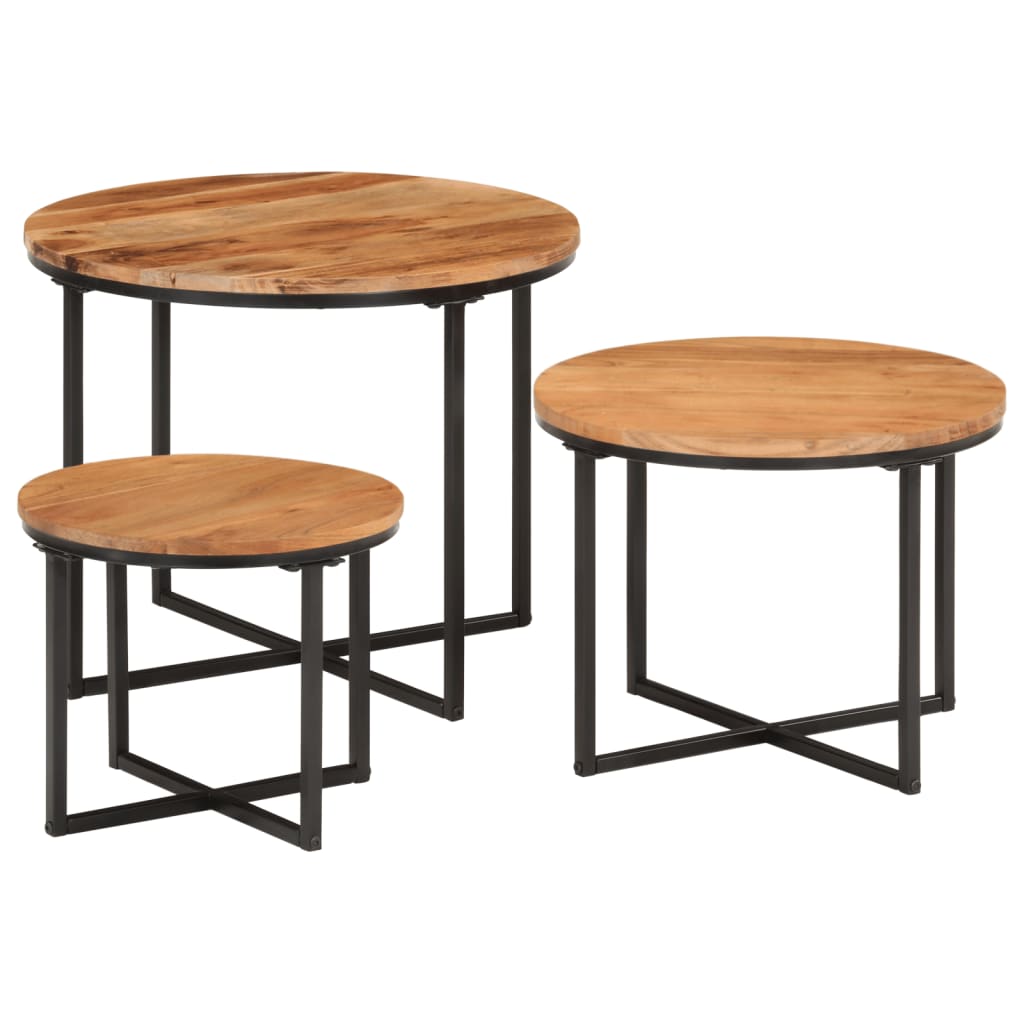 Tables gigognes rondes Ø55 en acacia massif et fer, lot de 3